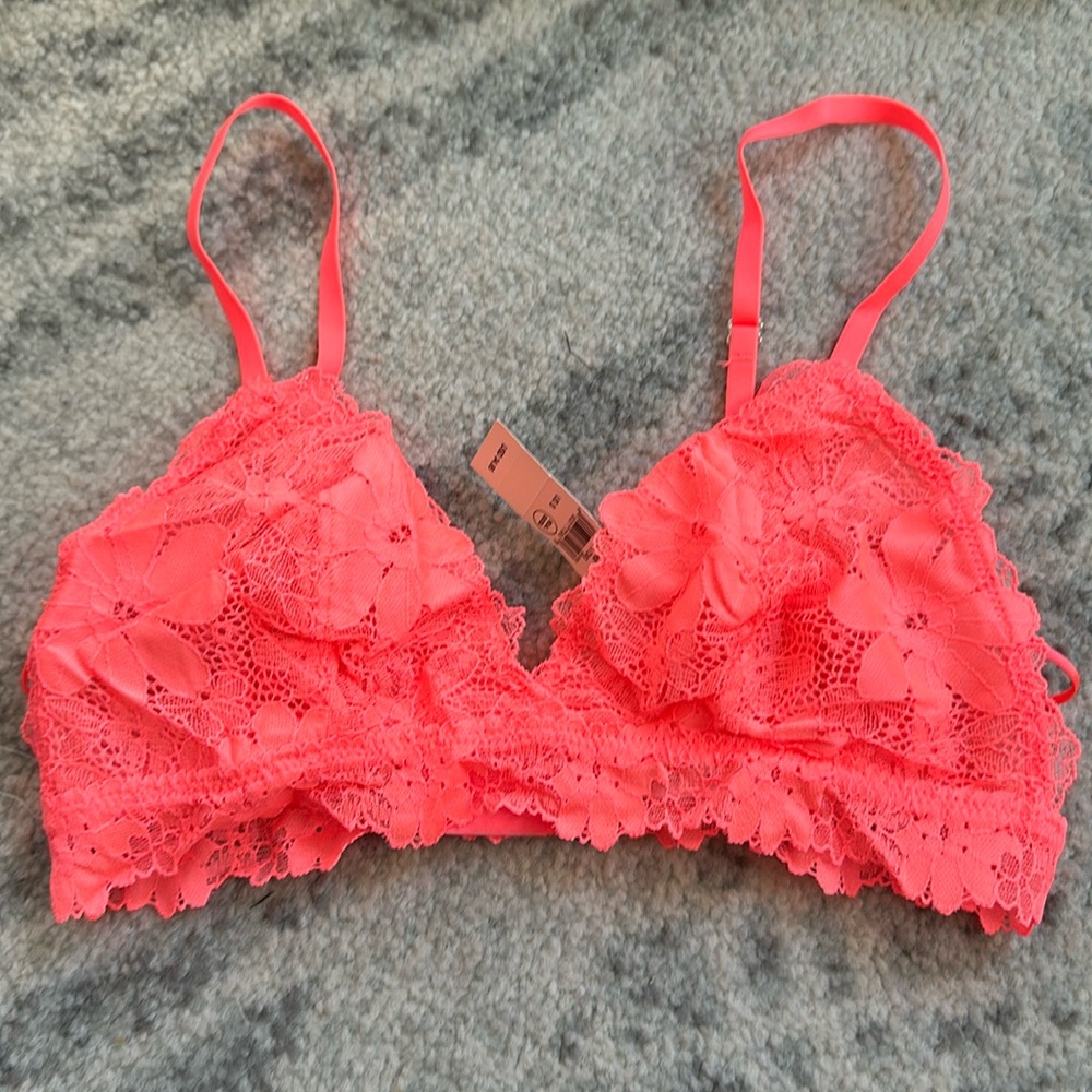 Aerie Neon Orange Lace Bralette NWT